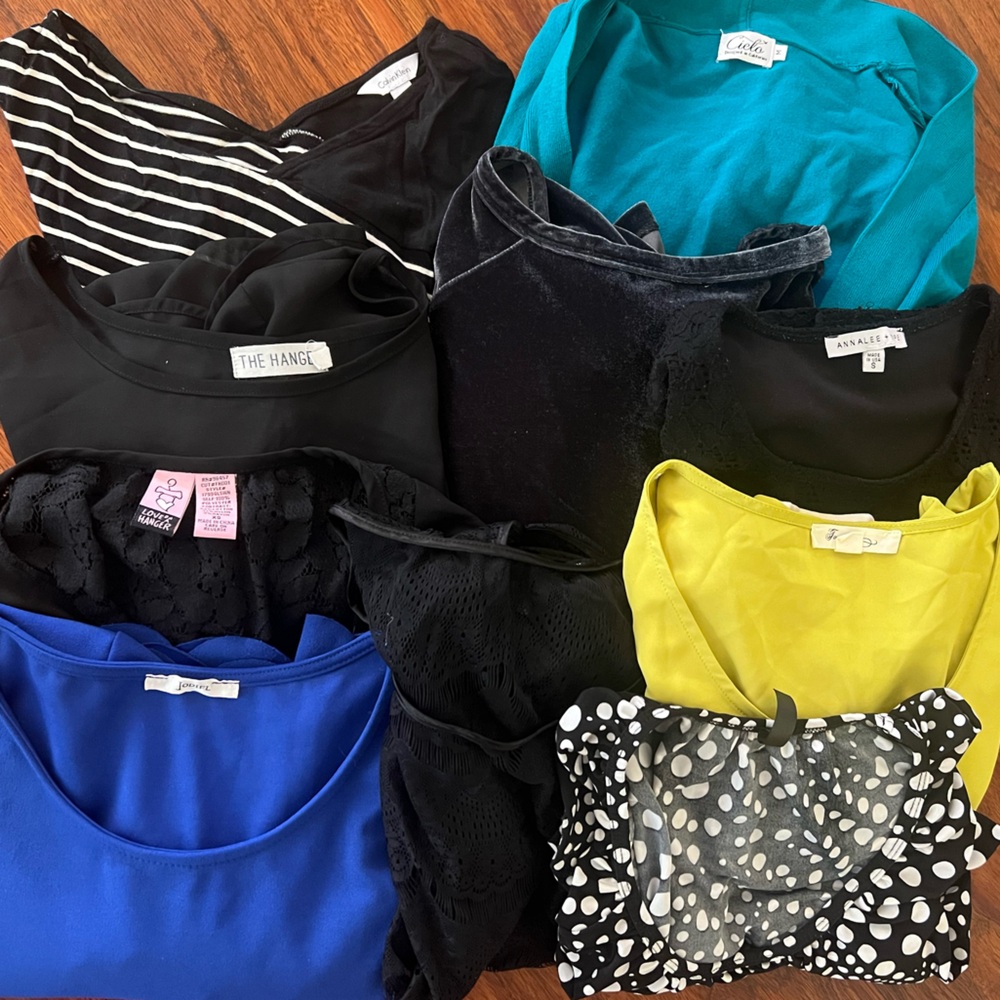 Lot of 9 tops - variety (lapis, cielo, hanger, Calvin Klein, apparel (XS, S, M)